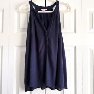 Lilly Pulitzer Sleeveless Swing Blouse Women’s XL Navy Blue Flowy Top